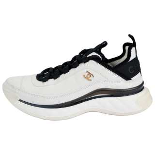 CHANEL Round Toe Mid‑Top Sneakers White Women's