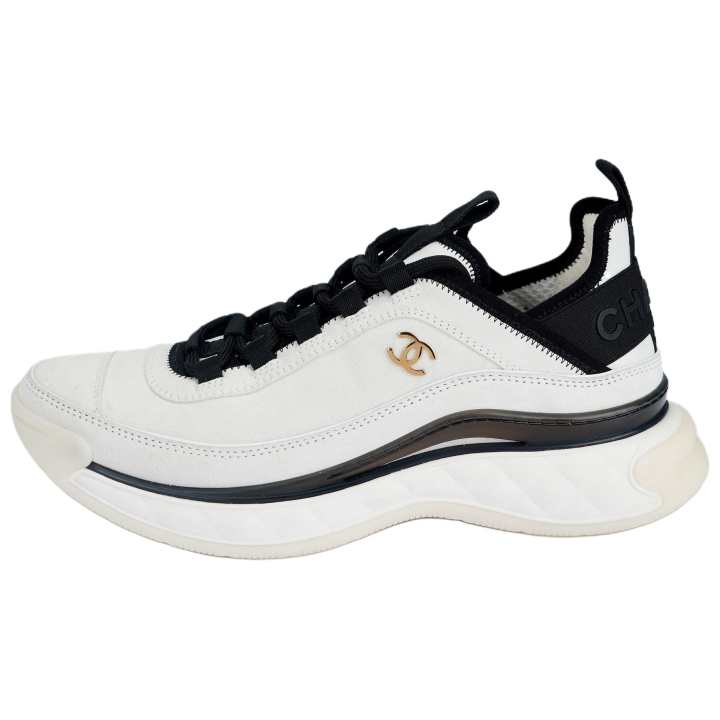 CHANEL CHANEL Round Toe Mid‑Top Sneakers White Women's