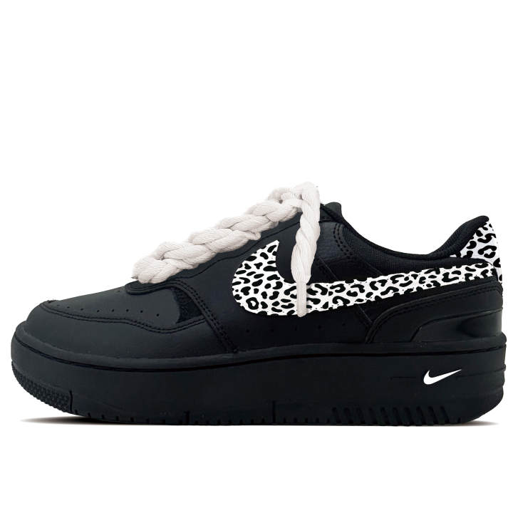 Nike Nike Gamma Force Leopard Plush Synthetic Leather Abrasion Resistant Low top Skateboard Shoes Women's Black