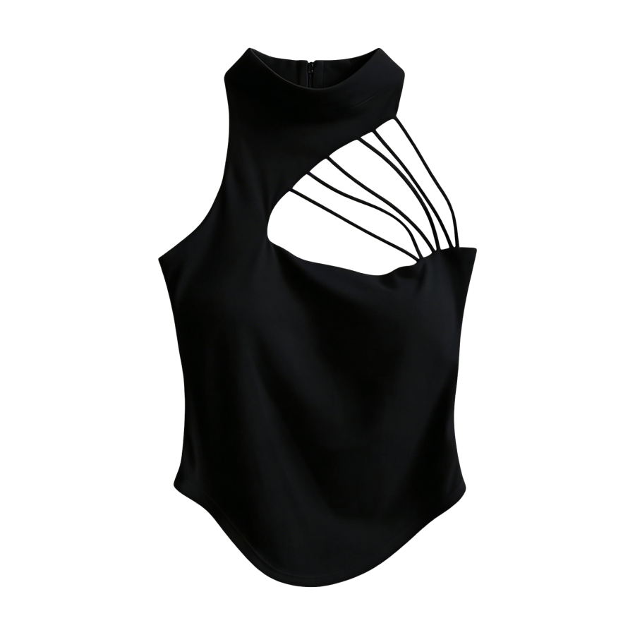 FINDSME GAGA Tank Tops Women's Turtleneck Moderate Asymmetrical Shoulder