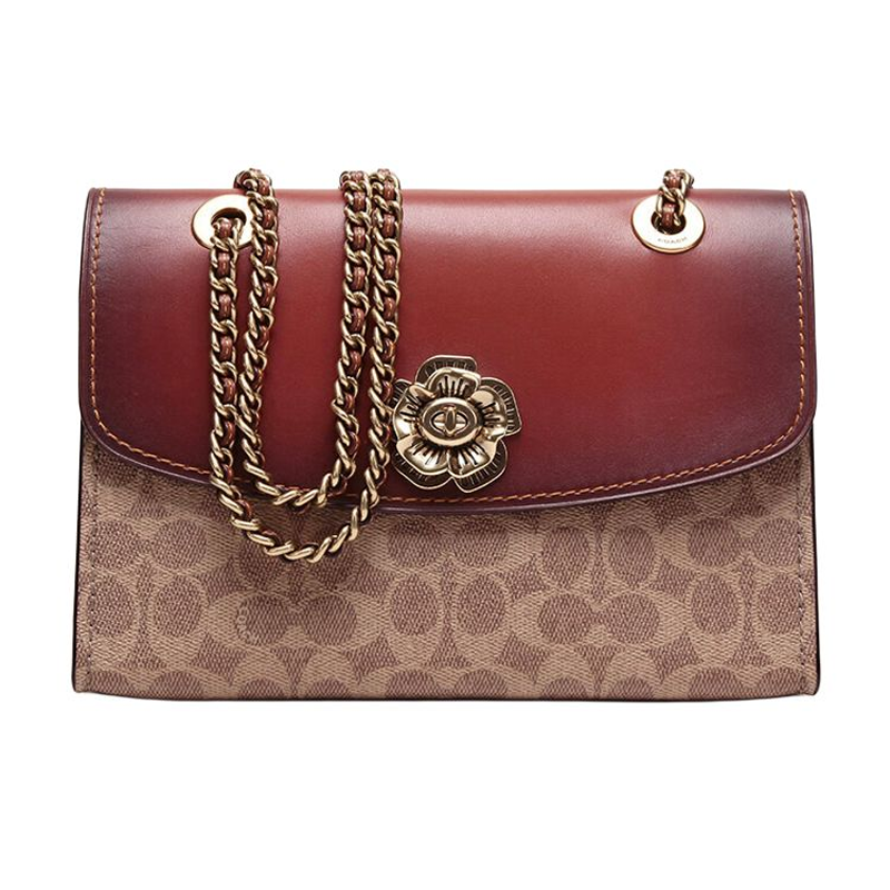 COACH PARKER Coated Canvas Handbag, Shoulder Bag Medium Women's Brown Yellow