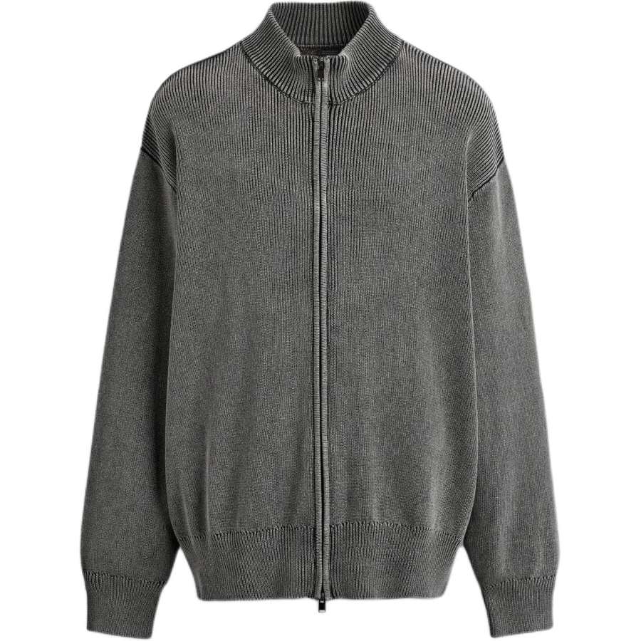 ZARA Knitwear Men's Gray Stand Collar Moderate Cardigan