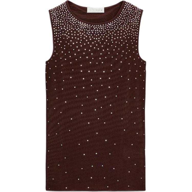 ZARA Tank Tops Women's Brown Crew Neck Straight Fit