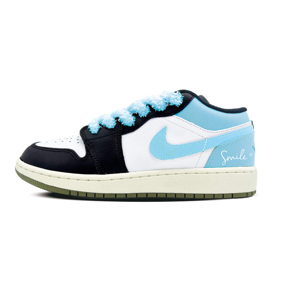 Jordan Jordan Air Jordan 1 Slip Resistant Abrasion Resistant Low top Children's Basketball Shoes Blue Teenagers