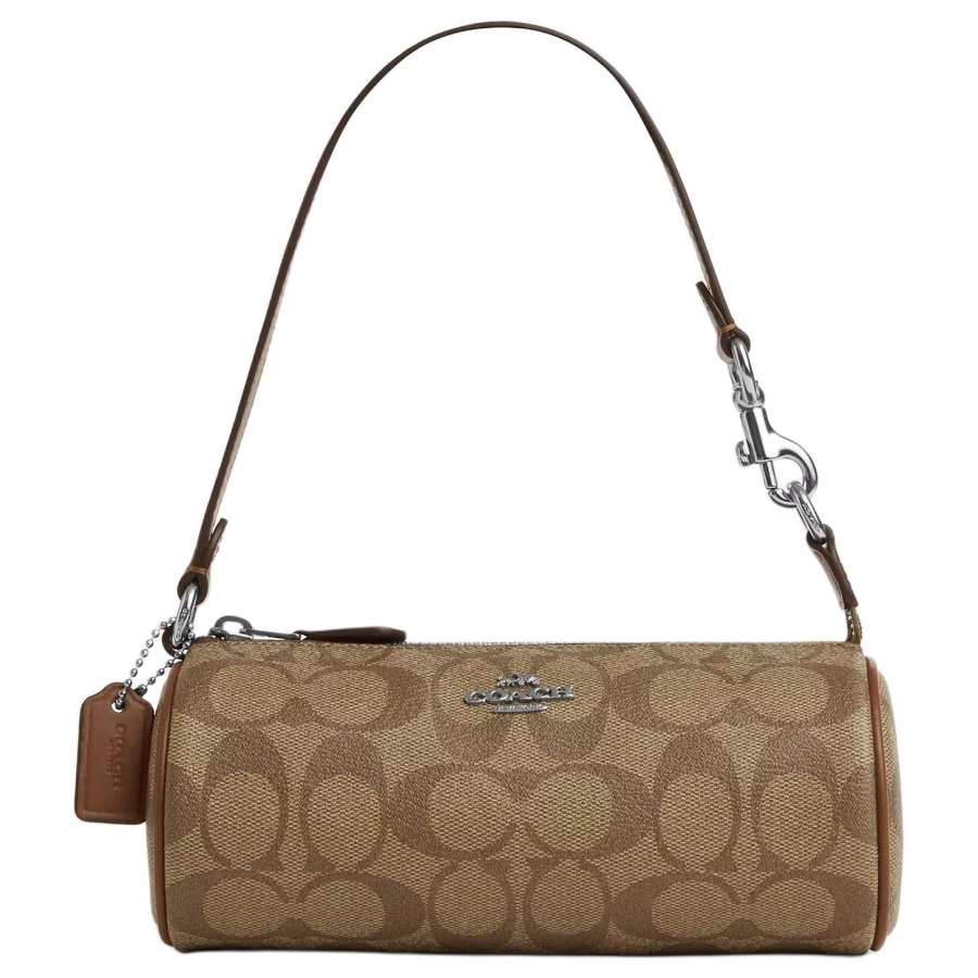 COACH Nolita Artificial Leather Cylinder Shoulder Bag Small Women's Khaki & Saddle Brown