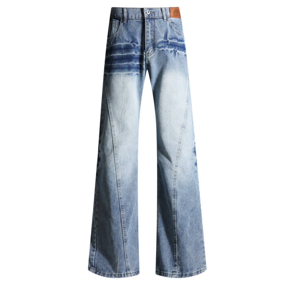 MostwantedLab MostwantedLab Jeans Unisex Denim Blue Classic Paris Lightning Pattern Moderate Flared Pants