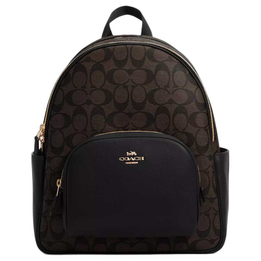 COACH Court Canvas With Leather Backpack Large Women's Black/Brown