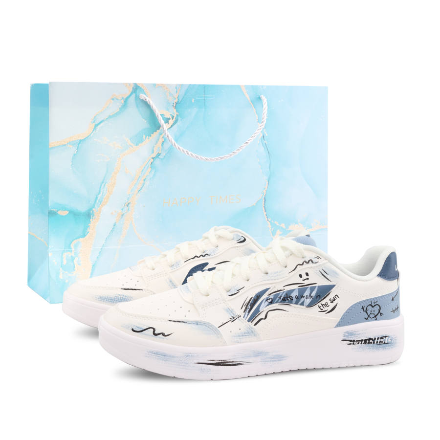 Li-Ning Li Ning Sycee Denim Graffiti, Gift Bag Style Abrasion Resistant Slip Resistant Low top Skateboard Shoes Men's Blue