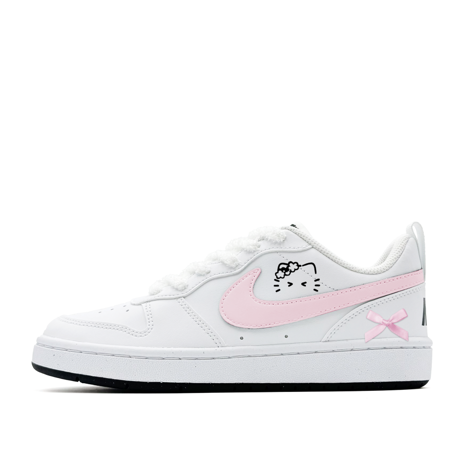 Nike Nike Court Borough Pink Kitten Synthetic Leather Abrasion Resistant Low top Kids' Skateboarding Shoes Pink White