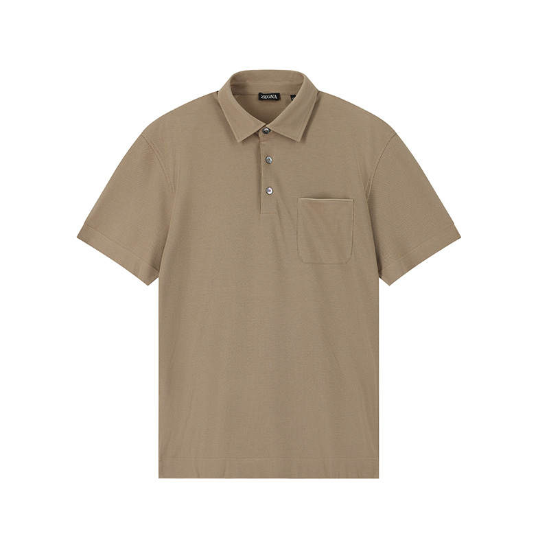 Ermenegildo Zegna Short Sleeved Polo Shirt Men's Dark Beige