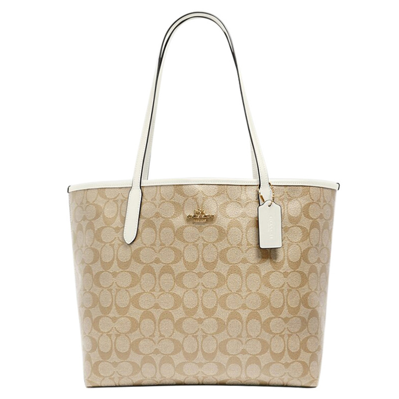 COACH City 33 Monogram Tote Hand Bag Canvas Women's Khaki White