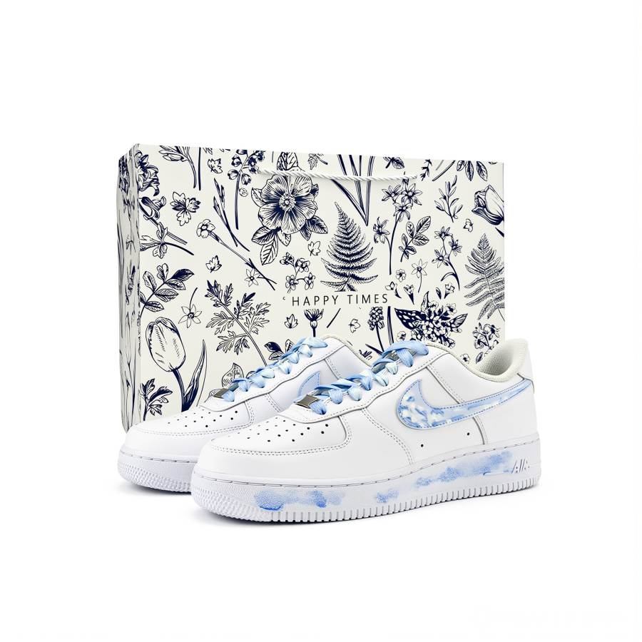 Nike Nike Air Force 1 Air Force Leather Cushioning Low top Skateboard Shoes Unisex Blue White