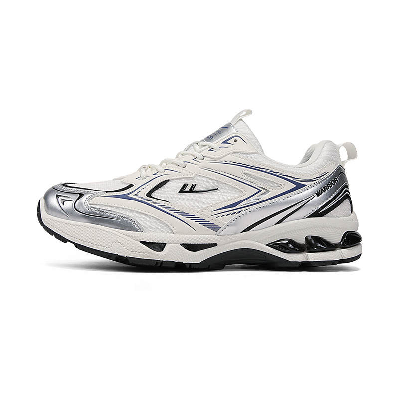 Warrior Cushioning Abrasion Resistant Lightweight Breathable Low top Running Shoes Men's Beige Silver Dark Blue