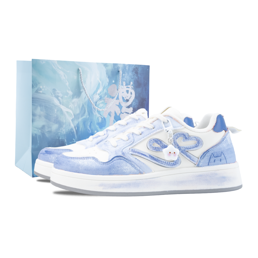 Warrior Sports Collection Cloud Heart Meowth Height Increasing Low top Skateboard Shoes Unisex White Blue