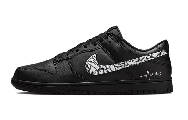 Nike Nike Dunk Black Cracked Stone Leather Abrasion Resistant Slip Resistant Low top Skateboard Shoes Men's Black White