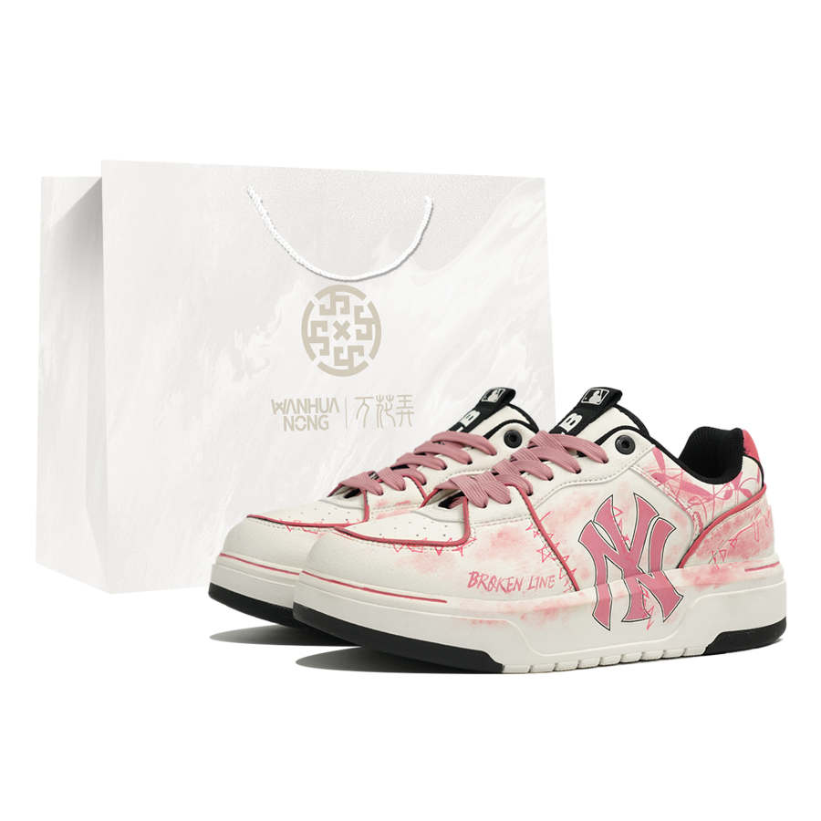 MLB Chunky Liner Kaleidoscope Fold, Shopping Bag Abrasion Resistant Low top Skateboard Shoes Unisex Pink White