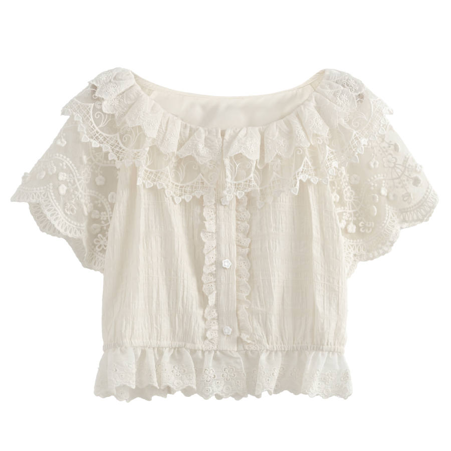 SNBL Chiffon Shirts Women's Cloud Soft White Crew Neck Moderate