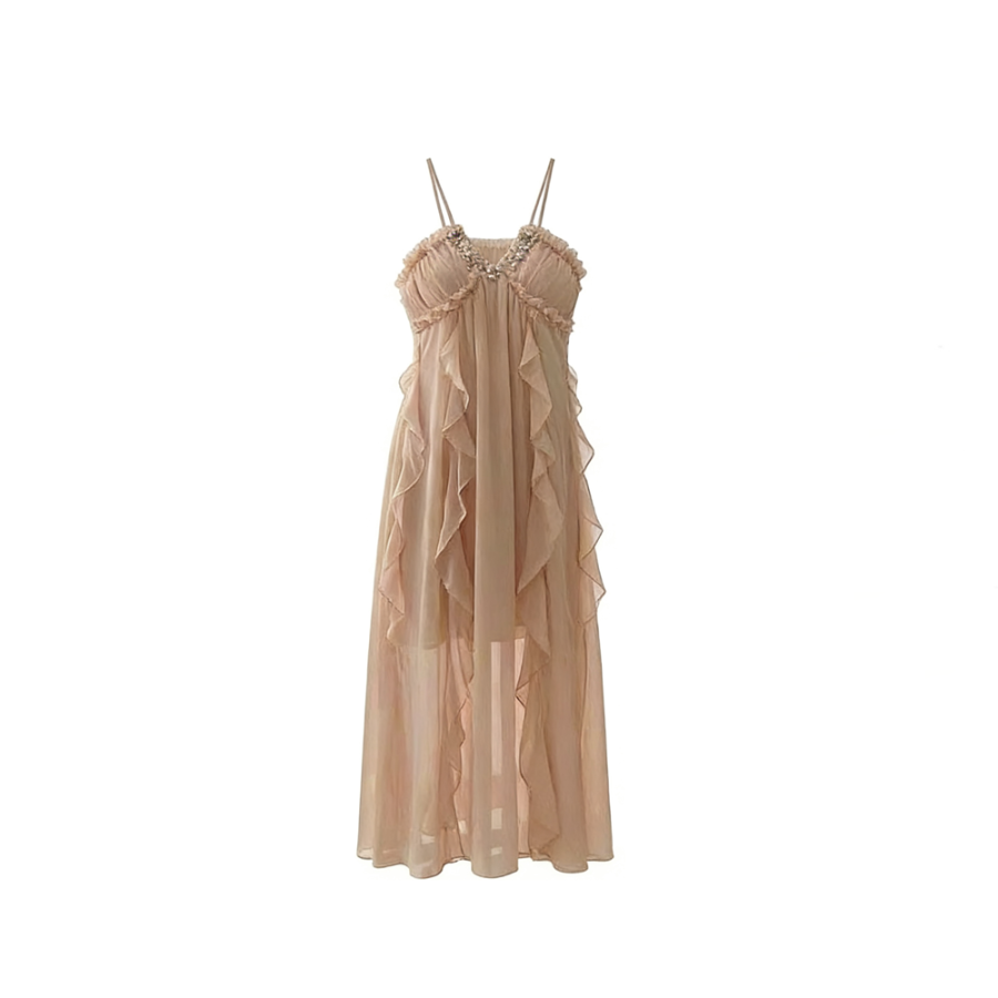 CPAURA Slip Dresses Women's Image Color Halter Moderate Long