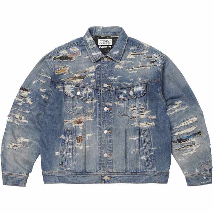 Supreme Supreme x MM6 Maison Margiela SS26 WEEK4 Distressed Selvedge Denim Trucker Jacket Denim Jacket Unisex