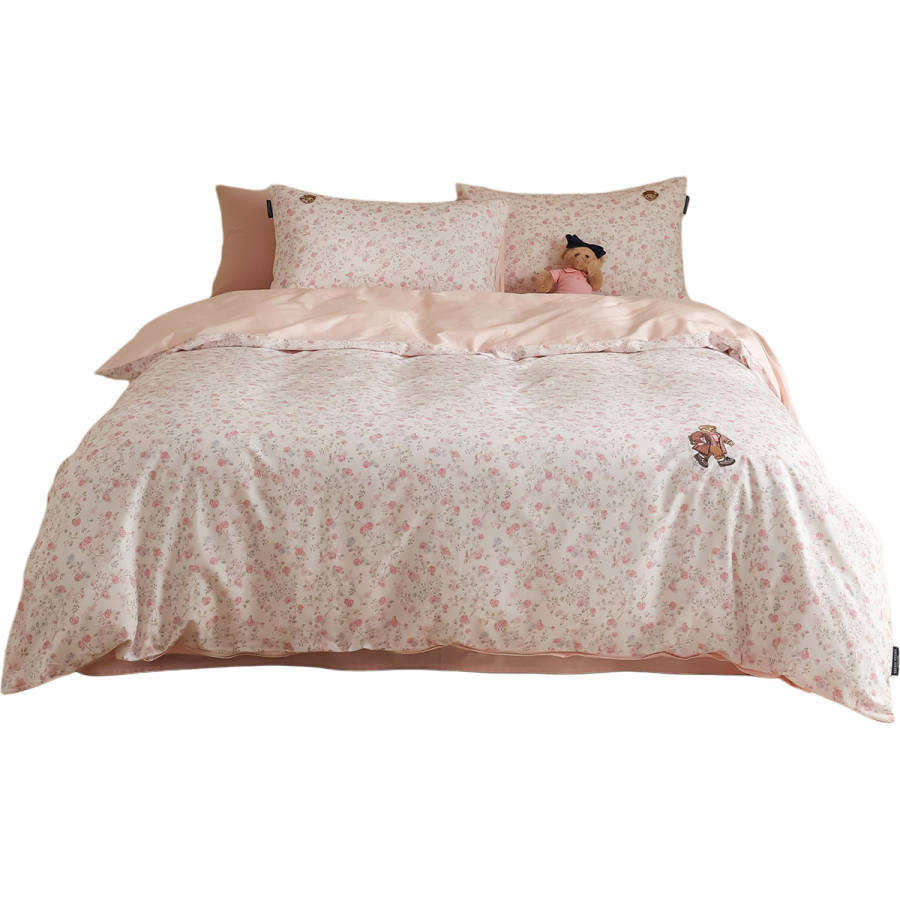 Teenie Weenie Bear Sweet Style Floral 100% Cotton Duvet Cover & Bed Sheet