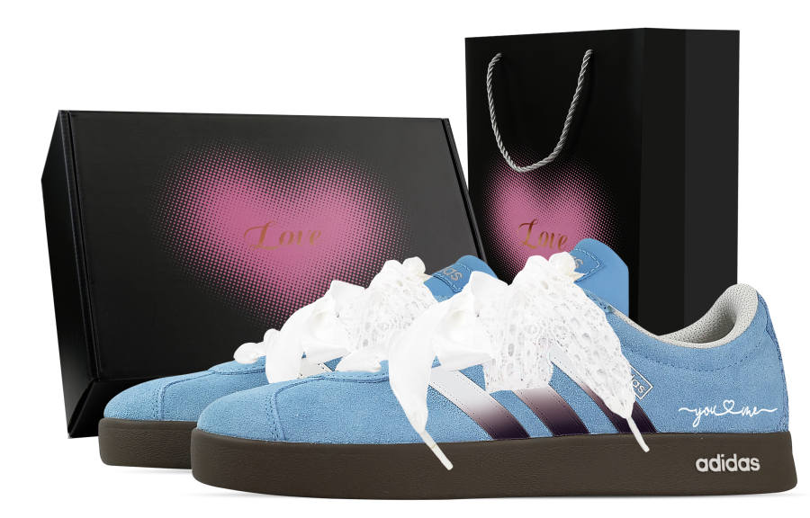 Adidas Custom Adidas VL COURT 2.0 Dusty Blue Lace, Heart Box Low top German Army Trainers Unisex Blue