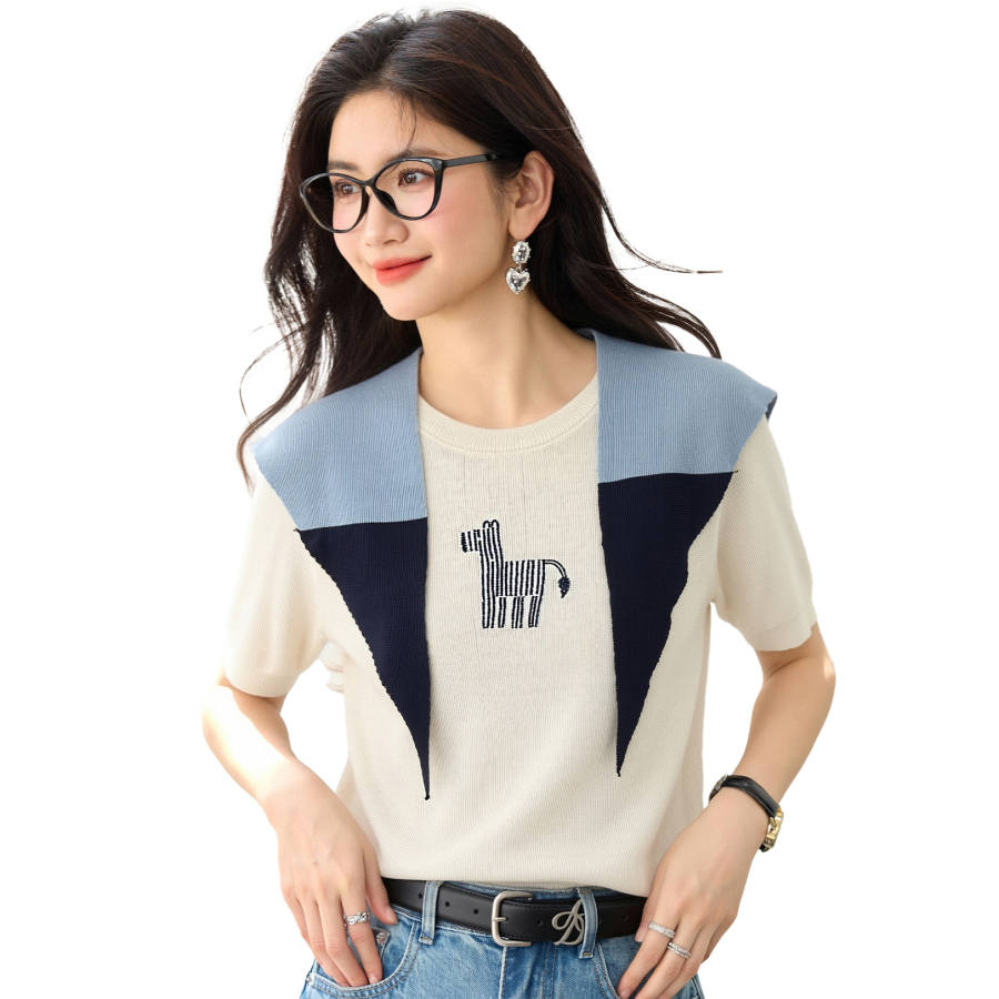CPAURA Knitwear Women's Ecru Crew Neck Thin