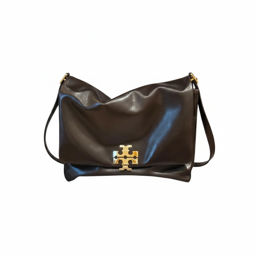 TORY BURCH Cow Leather Messenger Bag, Shoulder Bag Large Women's Brown