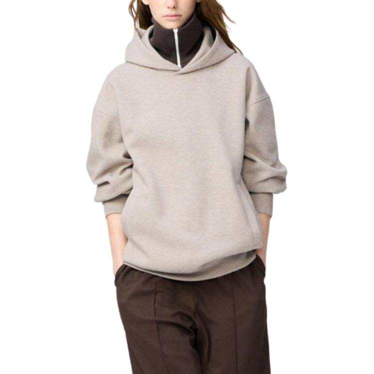 UNIQLO Sweatshirts Unisex Beige Hooded Non Detachable Moderate