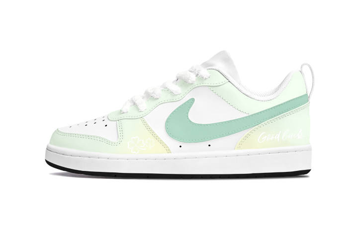 Nike Nike Court Borough Mist Greetings Synthetic Leather, Leather Low top Kids' Skateboarding Shoes Green Yellow White