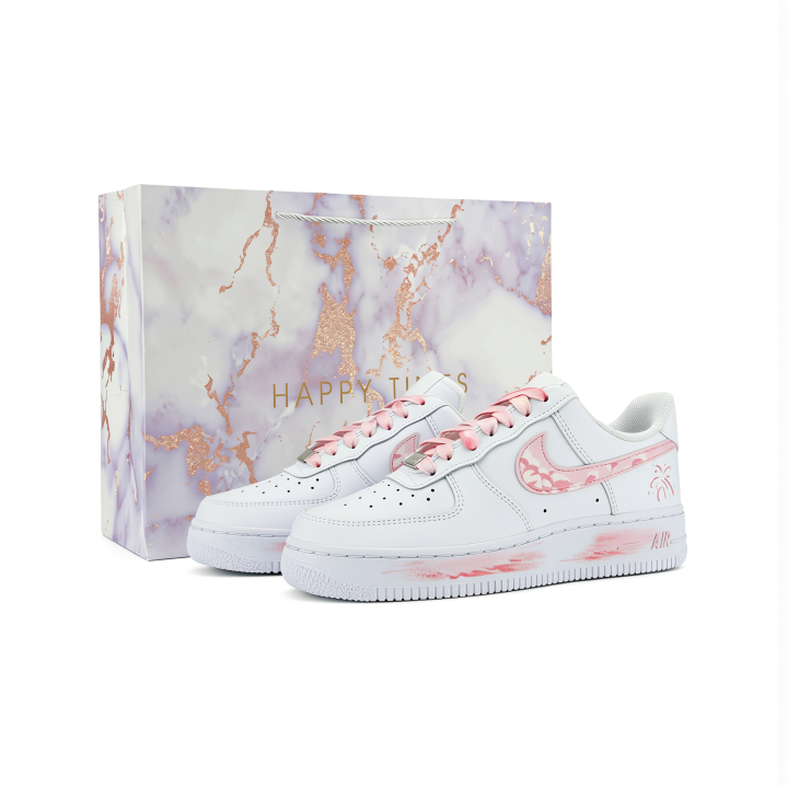 Nike Nike Air Force 1 Leather Cushioning Low top Skateboard Shoes Women's Cherry Blossom Pink