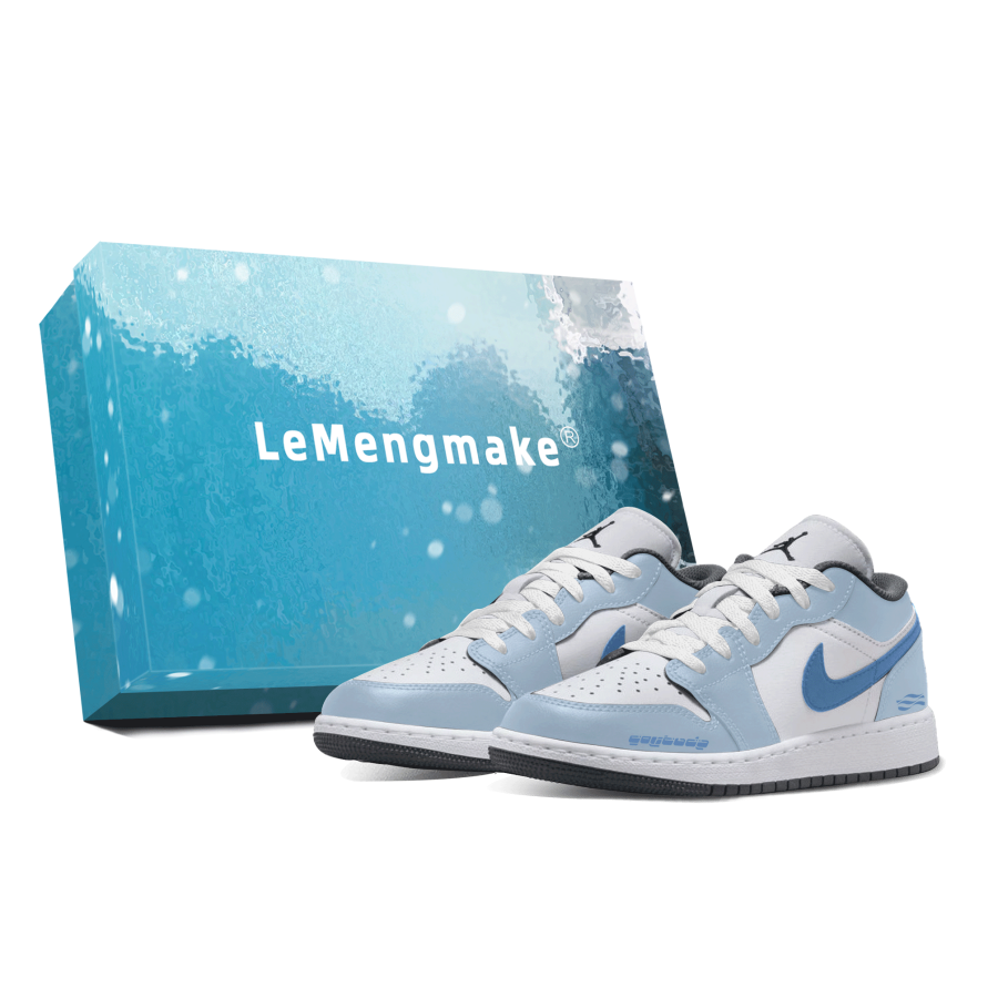 Jordan Jordan Air Jordan 1 Dusty Blue Tide Slip Resistant Abrasion Resistant Low top Children's Basketball Shoes White Unisex
