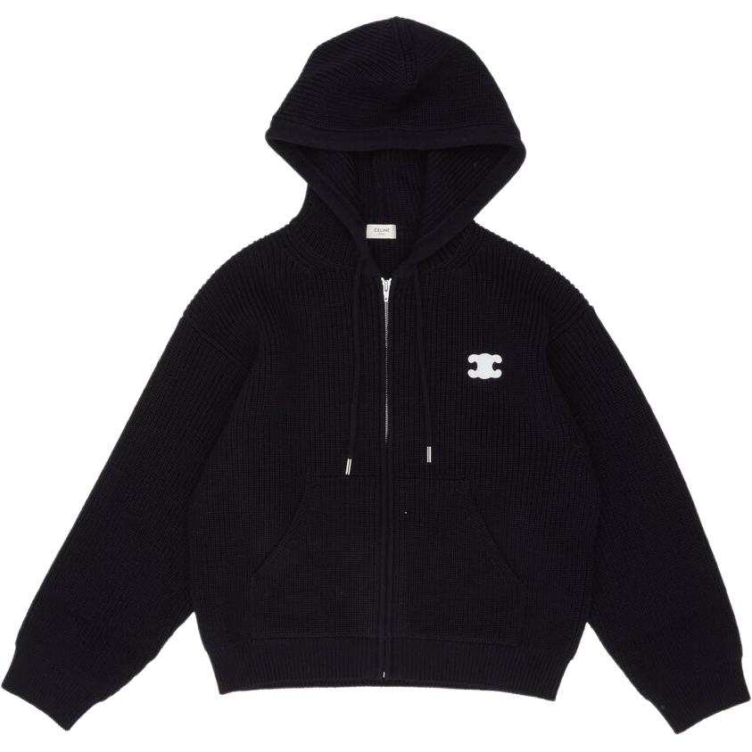 CELINE Sweaters Men's Marine Blue Hooded Non Detachable Moderate Straight Fit