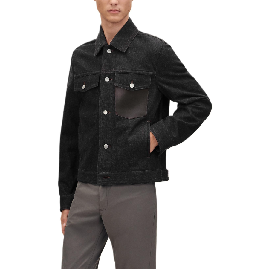 HERMES HERMES Denim Jackets Men's Black Lapel Moderate Straight Fit