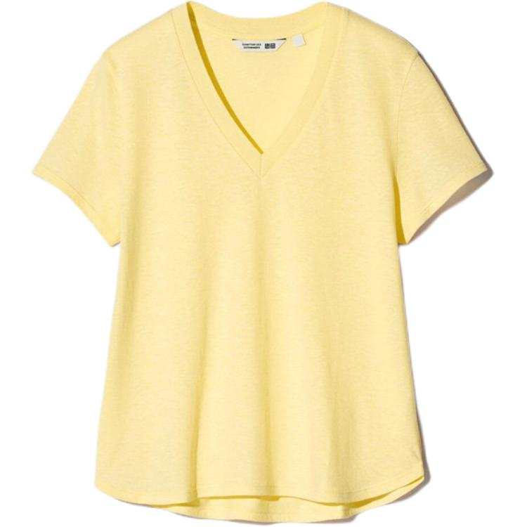 UNIQLO T Shirts Women's Light Yellow V Neck