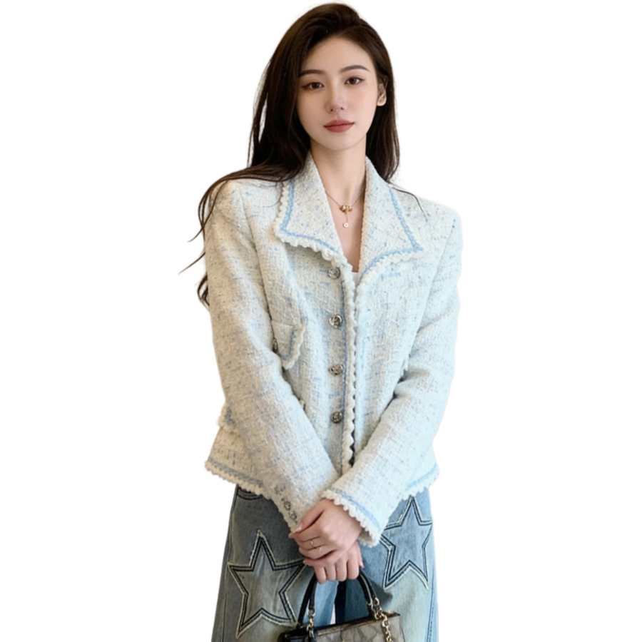 VENICEW Jackets Women's White Lapel Moderate Chanel Inspired