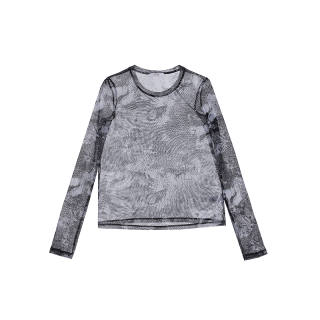 AIMER T Shirts Women's Black White Print YH4 Crew Neck