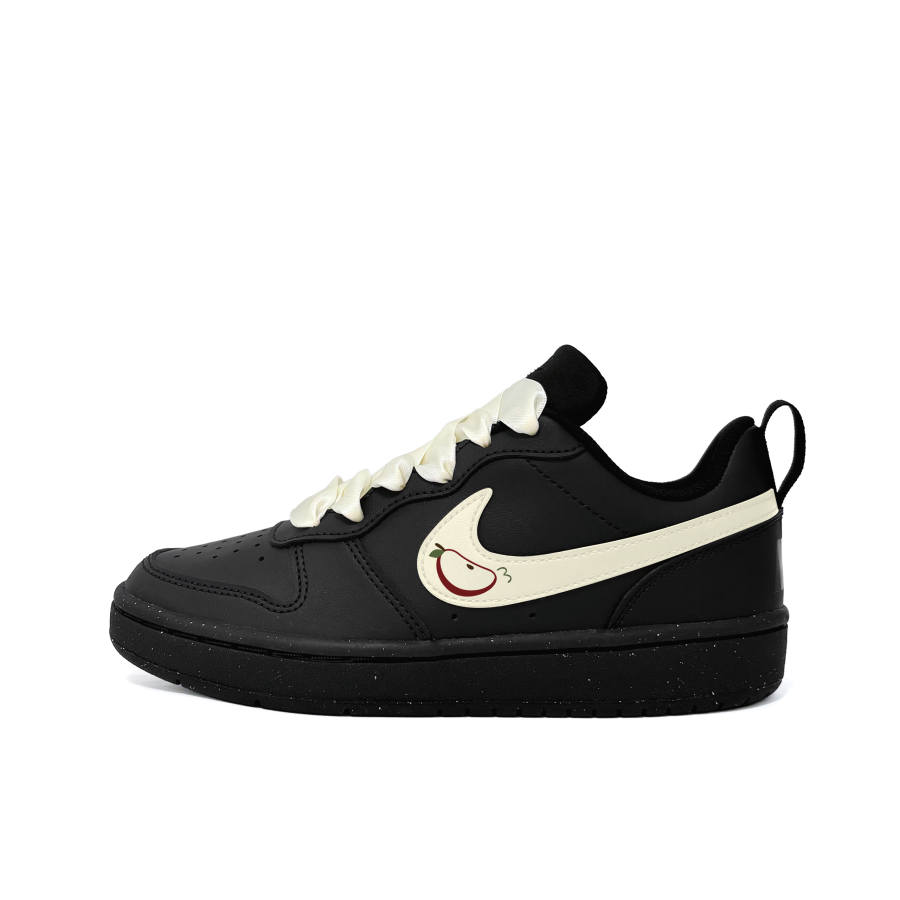 Nike Nike Court Borough Apple Cube Leather Low top Kids' Skateboarding Shoes Black Teenagers