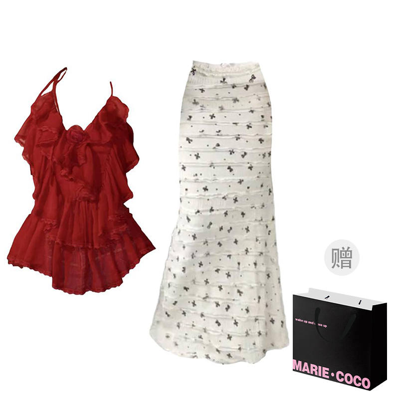 MARIE·COCO Two Piece Skirt Sets Women's V Neck Moderate Long
