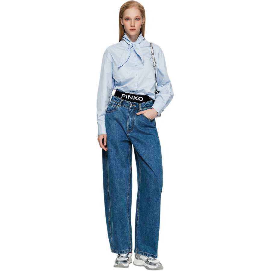 PINKO Jeans Women's Blue Moderate Straight Fit Pants
