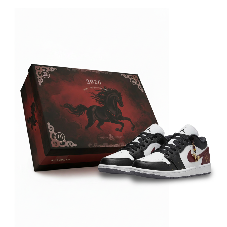 Jordan Jordan Air Jordan 1 Lemon Joy Abrasion Resistant Low top Children's Basketball Shoes Black Red Unisex