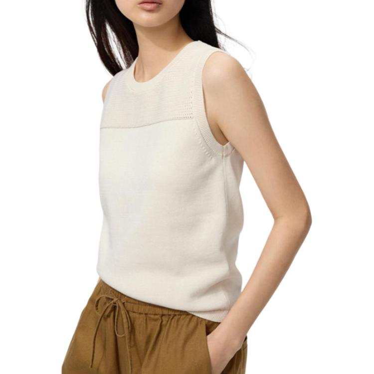 UNIQLO Tank Tops Women's Ivory Crew Neck Moderate Straight Fit