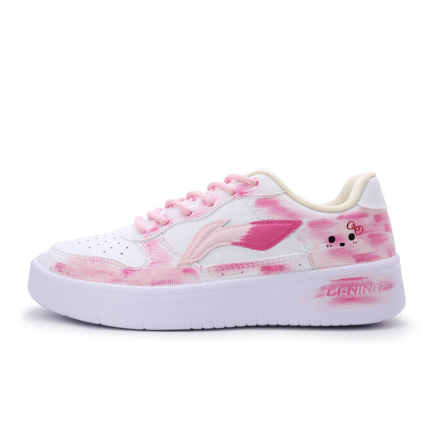 Li-Ning Li Ning Floating Boat Peach Blossom Little Cat Synthetic Leather Abrasion Resistant Lightweight Breathable Low top
