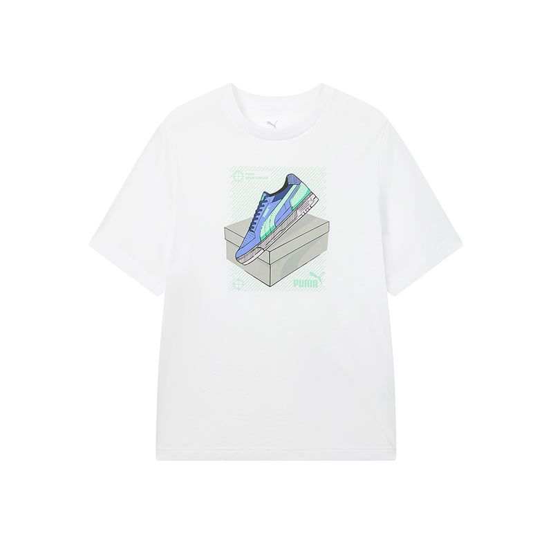 PUMA Graphic T Shirts Unisex White Crew Neck Moderate