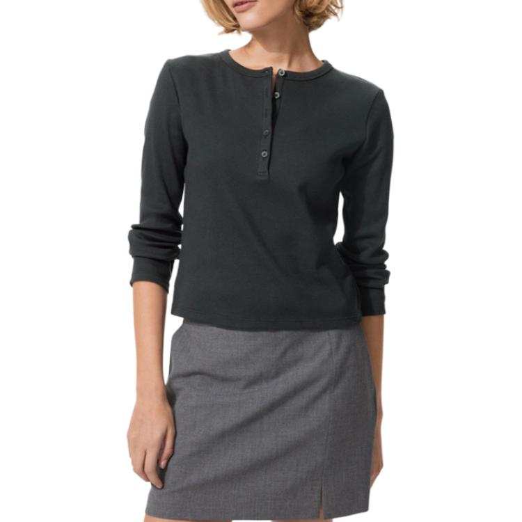 UNIQLO T Shirts Women's Black Henry Collar