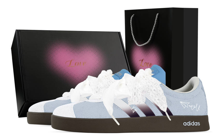 Adidas Custom Adidas VL COURT 2.0 Cloud Paper Fly, Heart Box Low top German Army Trainers Unisex Light Blue