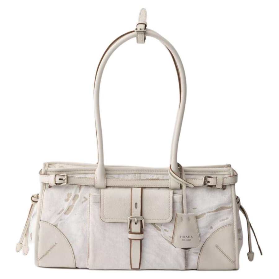 PRADA PRADA Bonnie Cow Leather Handbag Medium Women's White