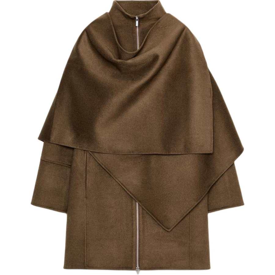 ZARA ZW Coats Women's Khaki Stand Collar Moderate