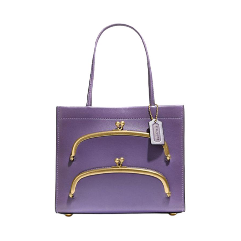 COACH Cashin Leather Tote Bag, Shopping Bag, One Shoulder Handbag Small Women's Purple