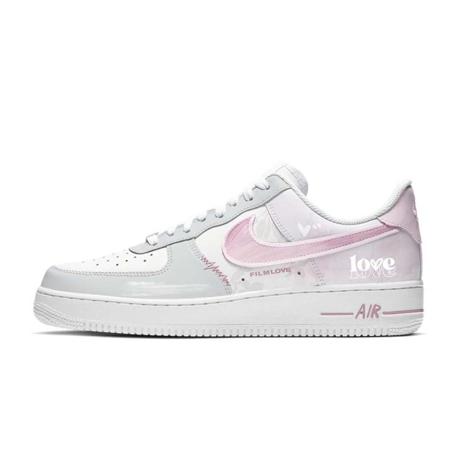 Nike Nike Air Force 1 Gray Pink Love Synthetic Leather Lightweight Breathable Low top Skateboard Shoes Unisex