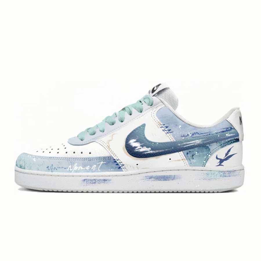 Nike Nike Court Vision 1 Blue Salt Soil Leather Cushioning Coverage Abrasion Resistant Low top Skateboard Shoes Unisex